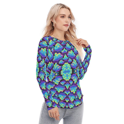 Women's Raglan Sleeves U-Shaped Hem Long Sleeves Blouse