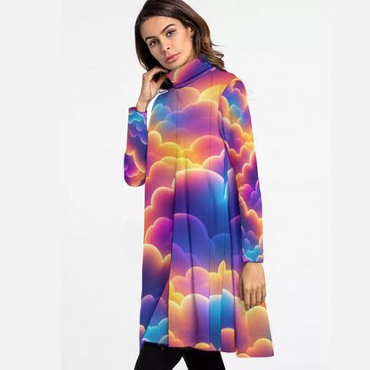 Women's High Neck Dress With Long Sleeve