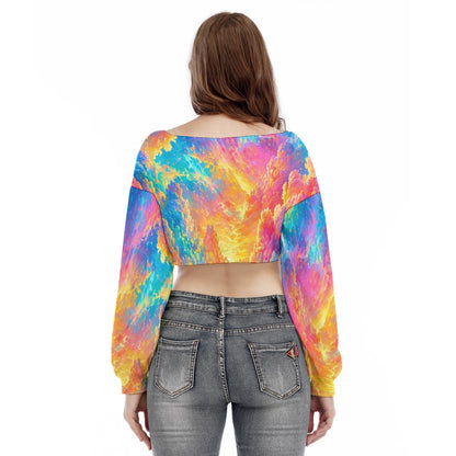 Women's V-neck Long Sleeve Cropped Sweatshirt
