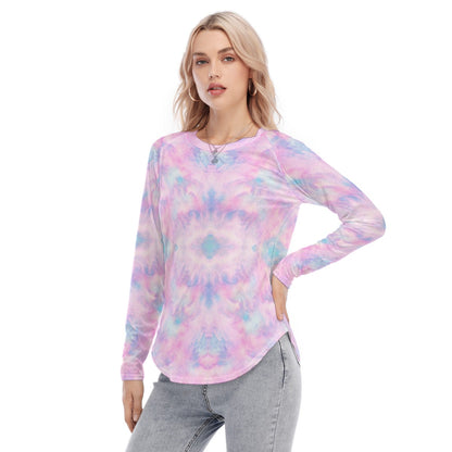Women's Raglan Sleeves U-Shaped Hem Long Sleeves Blouse
