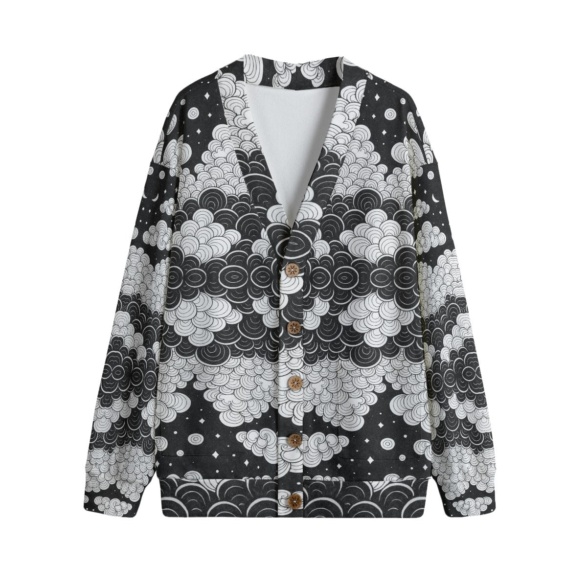 Unisex V-neck Knitted Fleece Cardigan With Button Closure