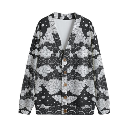 Unisex V-neck Knitted Fleece Cardigan With Button Closure