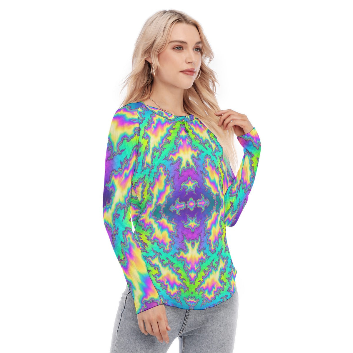 Women's Raglan Sleeves U-Shaped Hem Long Sleeves Blouse