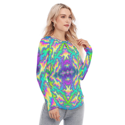 Women's Raglan Sleeves U-Shaped Hem Long Sleeves Blouse