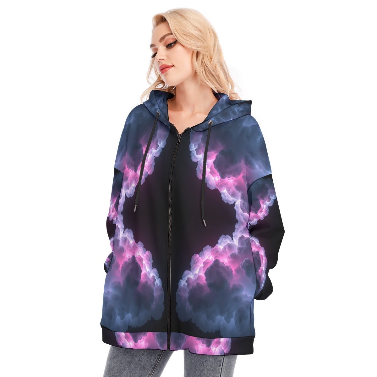 Women's Long Hoodie With Zipper Closure