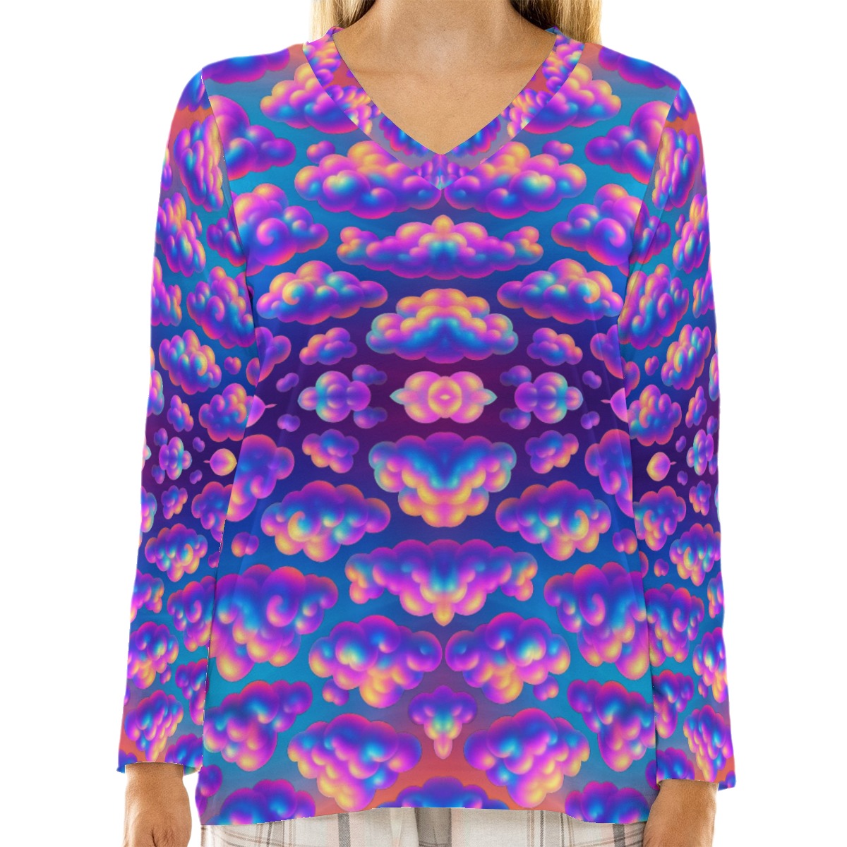 Women's Loose V-Neck T-Shirt With Long Sleeve