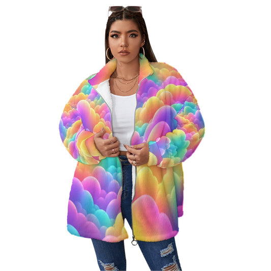 Unisex Borg Fleece Stand-up Collar Coat With Zipper Closure(Plus Size)