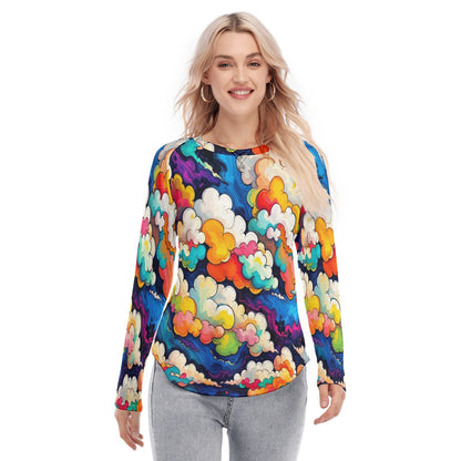 Women's Raglan Sleeves U-Shaped Hem Long Sleeves Blouse