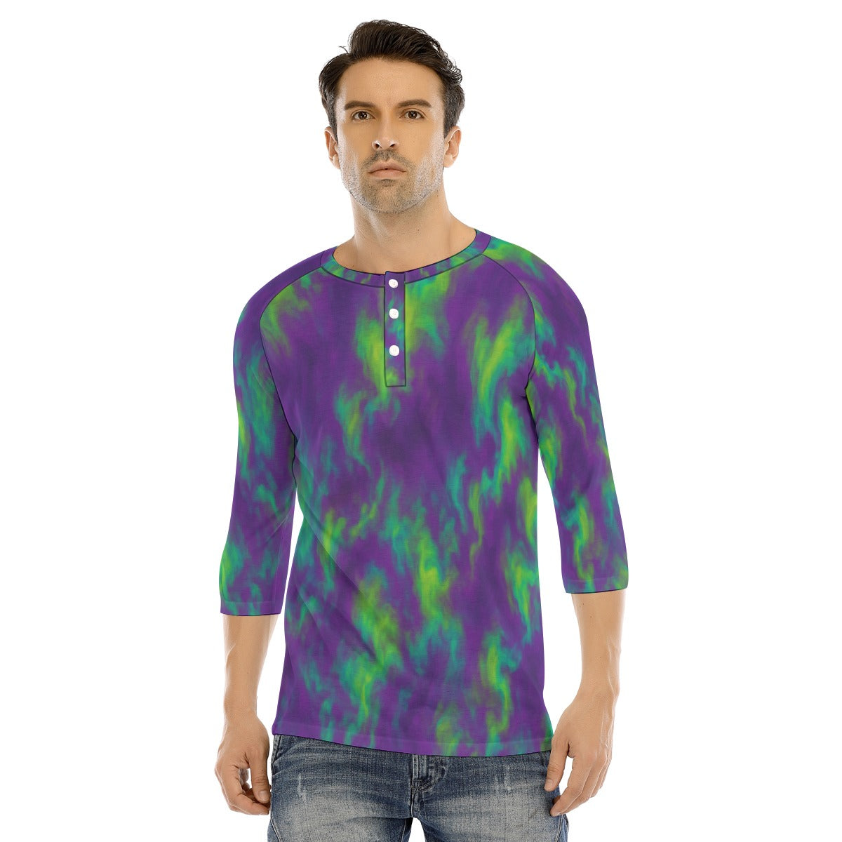 Men's Bracelet Sleeve T-shirt With Button Closure - view 1