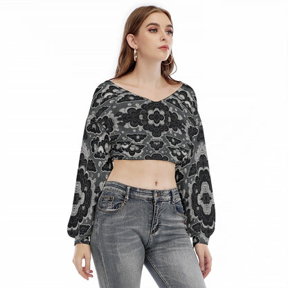 Women's V-neck Long Sleeve Cropped Sweatshirt