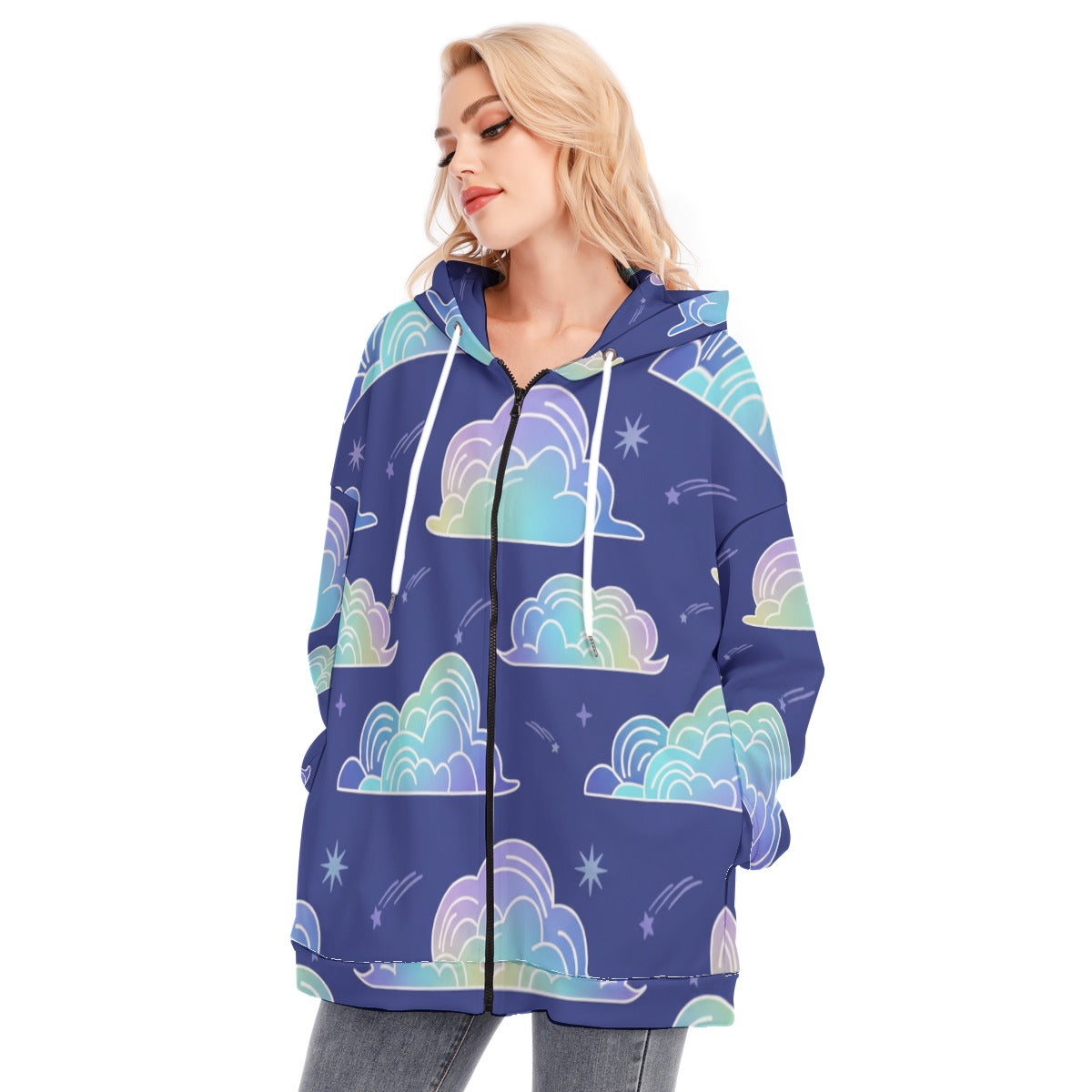 Women's Long Hoodie With Zipper Closure