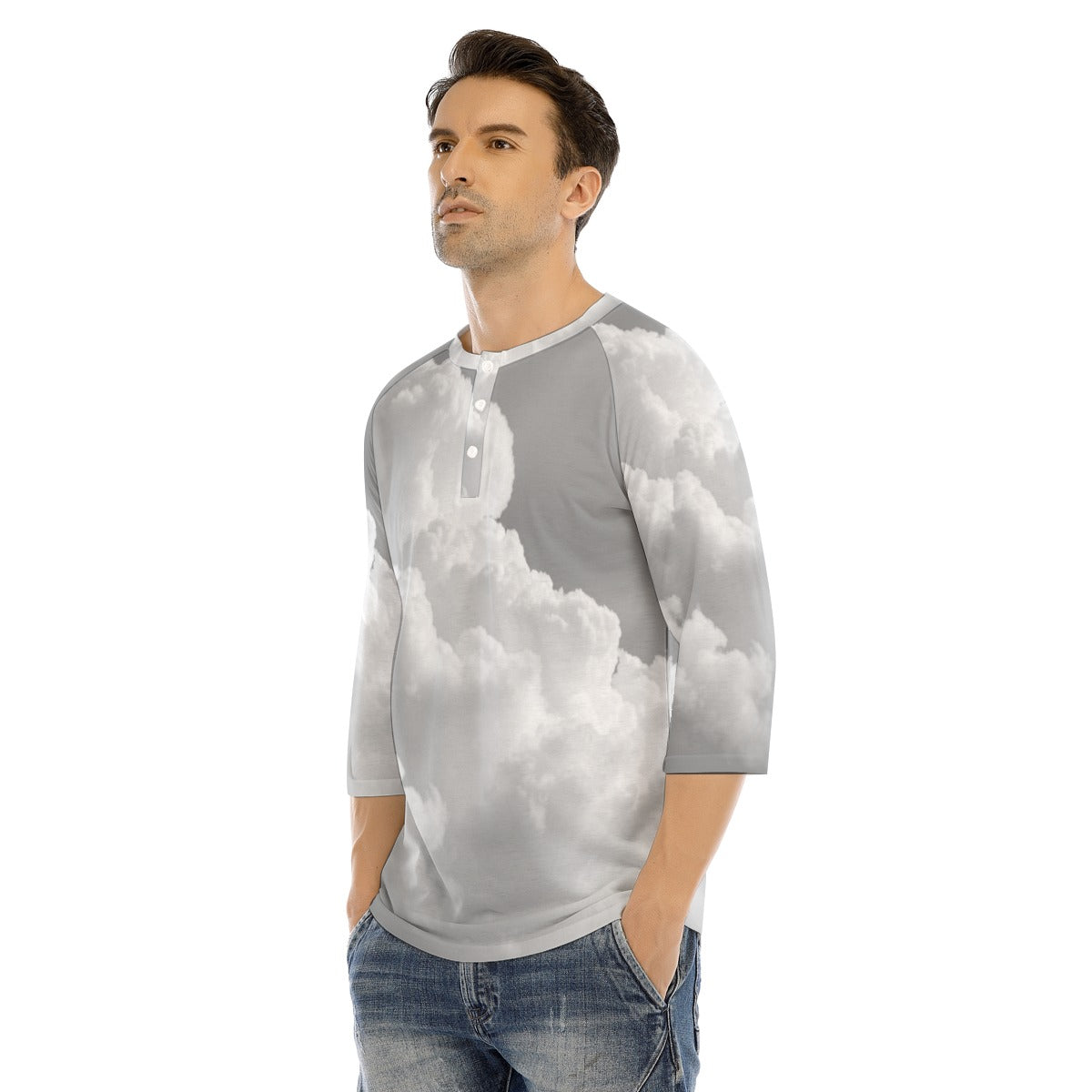 Men's Bracelet Sleeve T-shirt With Button Closure - view 3