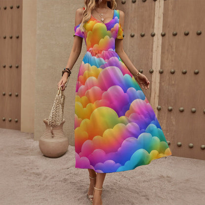 Women's V-neck Off-shoulder Dress