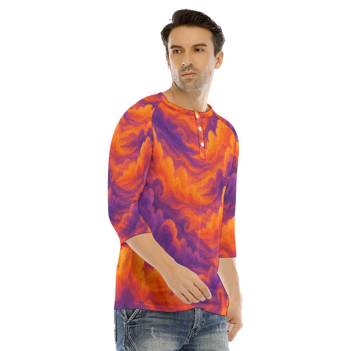Men's Bracelet Sleeve T-shirt With Button Closure - view 2
