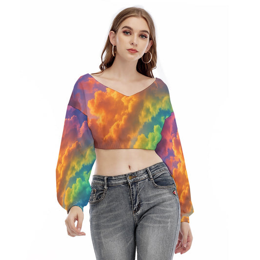 Women's V-neck Long Sleeve Cropped Sweatshirt