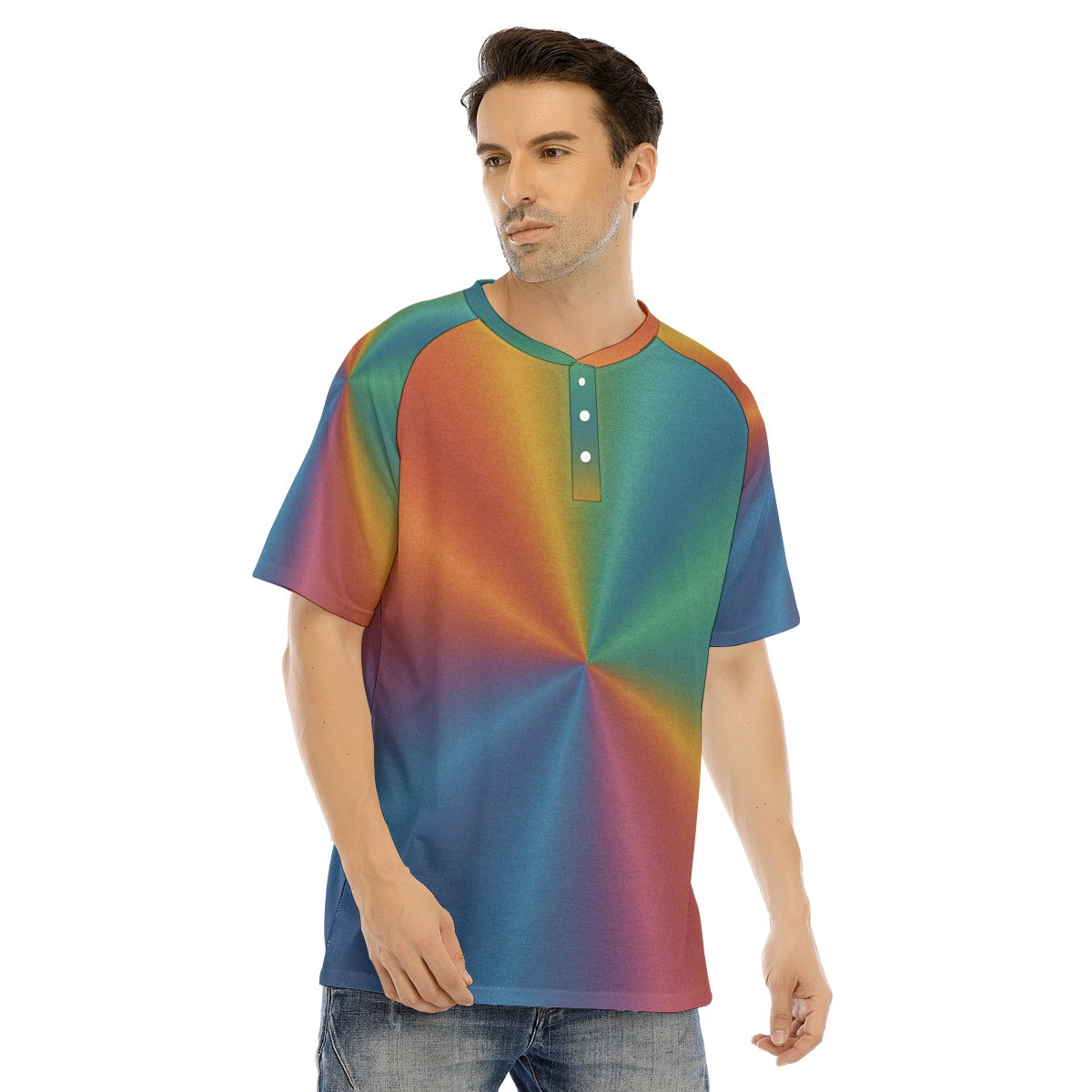 Men's Raglan Sleeve T-shirt With Button Closure