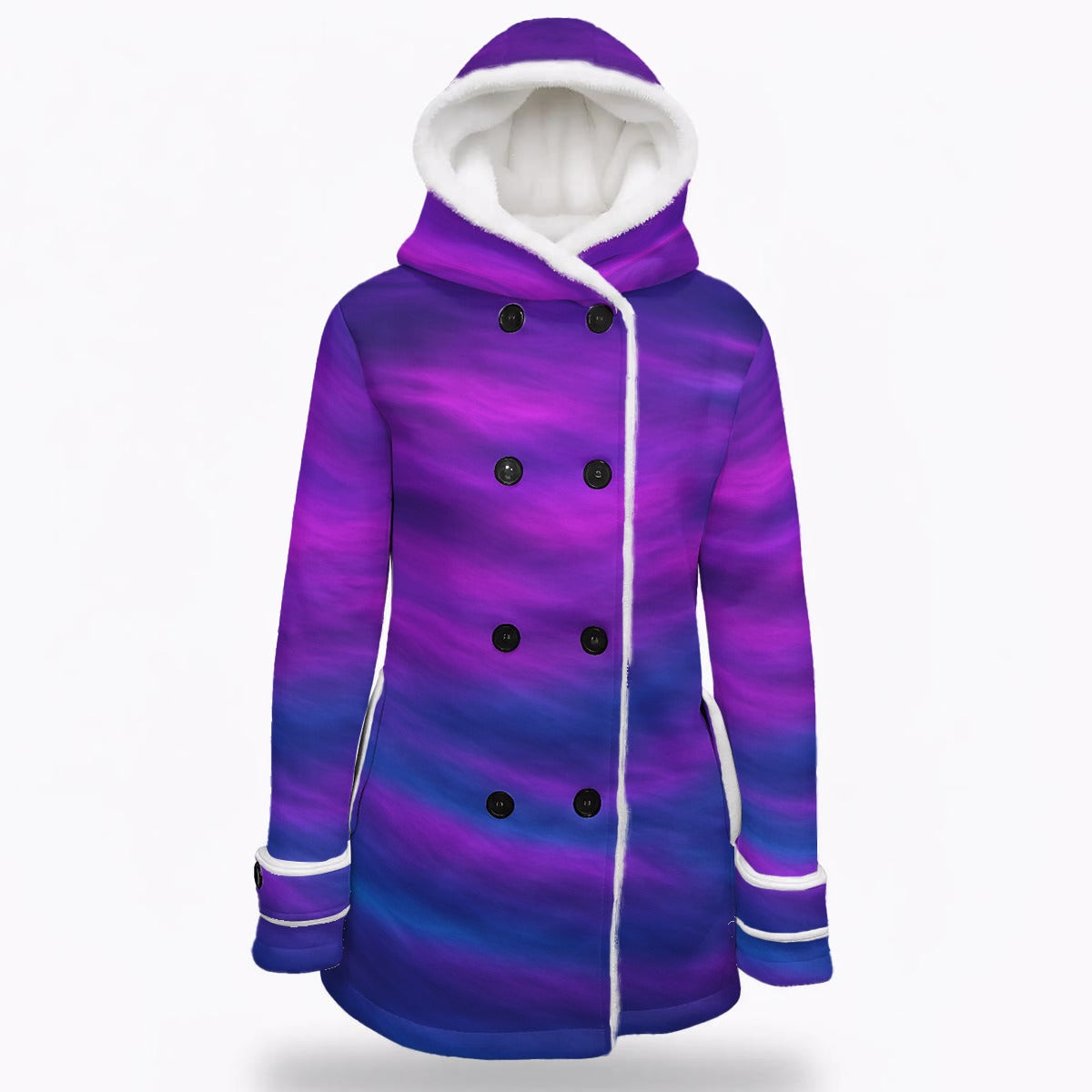 Women's Hooded Double-Breasted Winter Coat With Fleece