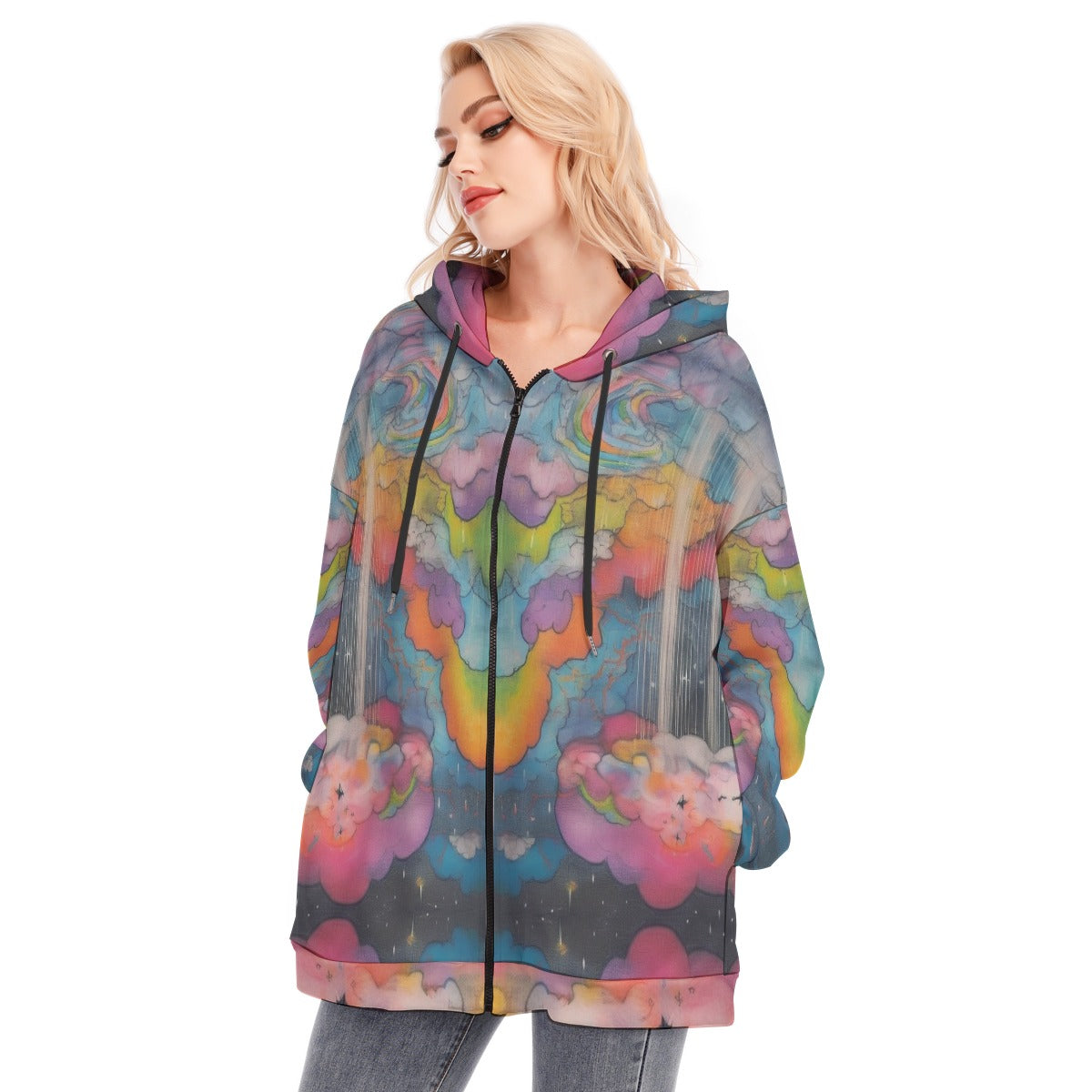 Women's Long Hoodie With Zipper Closure