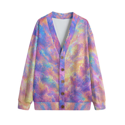 Unisex V-neck Knitted Fleece Cardigan With Button Closure