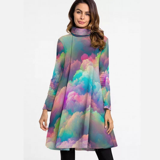 Women's High Neck Dress With Long Sleeve