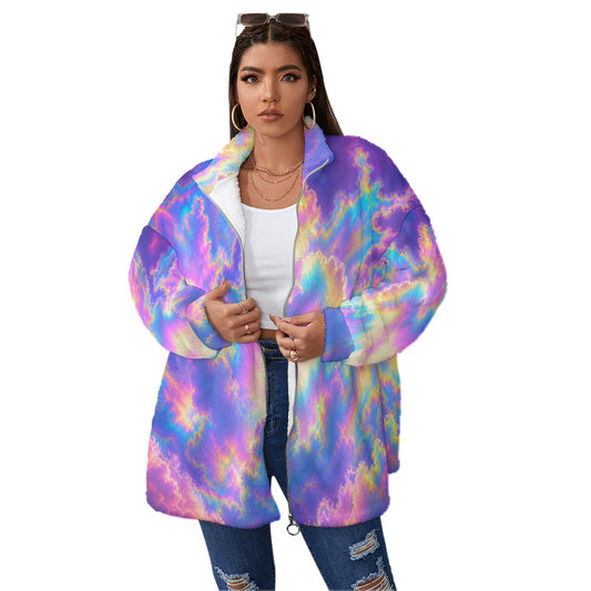 Unisex Borg Fleece Stand-up Collar Coat With Zipper Closure(Plus Size)