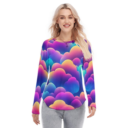 Women's Raglan Sleeves U-Shaped Hem Long Sleeves Blouse