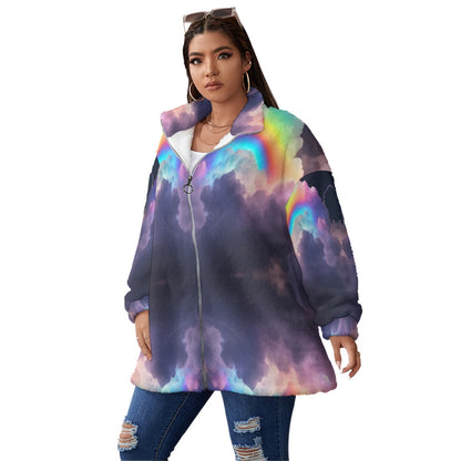 Unisex Borg Fleece Stand-up Collar Coat With Zipper Closure(Plus Size)