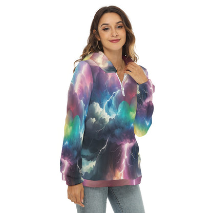 Women's Borg Fleece Hoodie With Half Zip