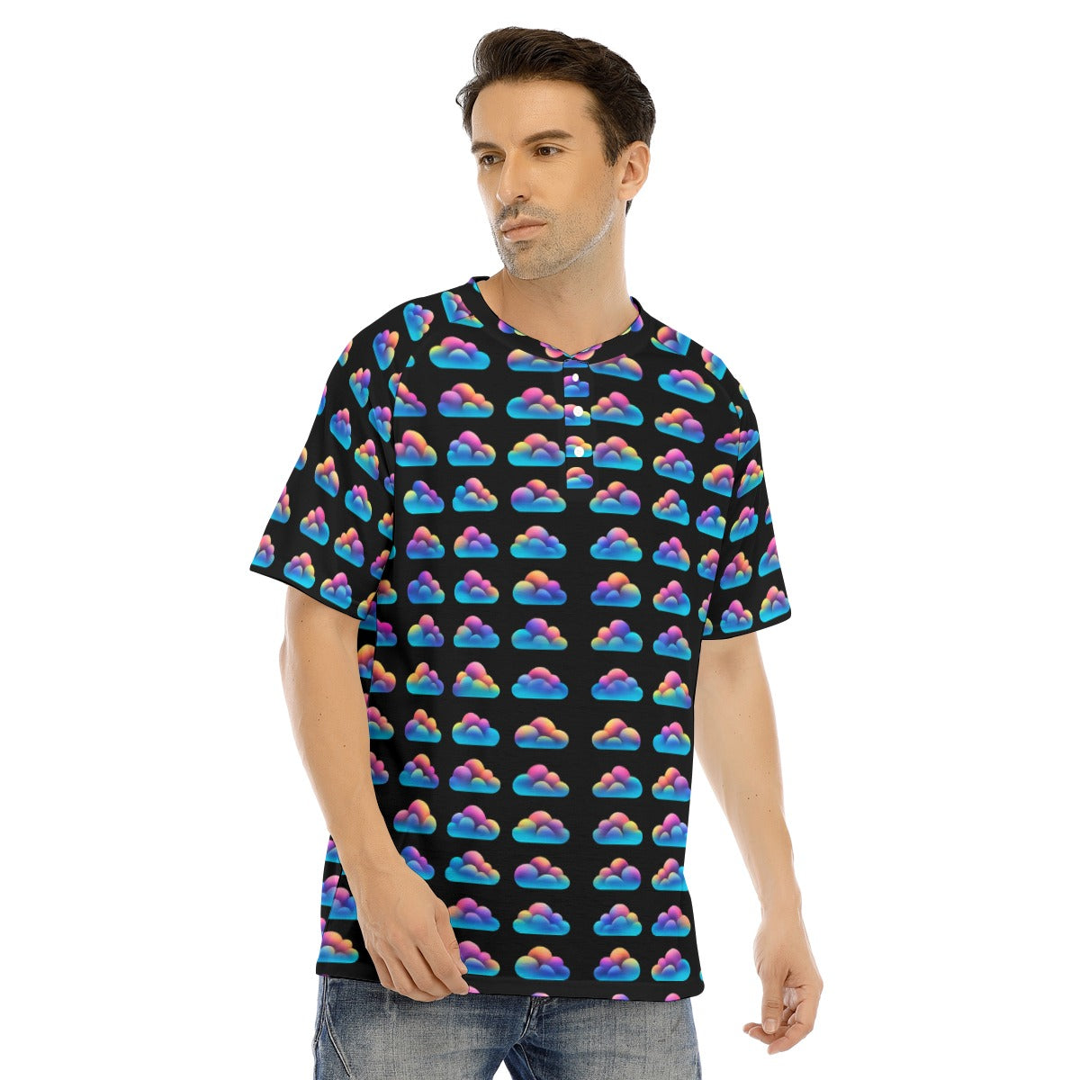 Men's Raglan Sleeve T-shirt With Button Closure