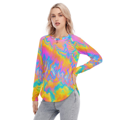 Women's Raglan Sleeves U-Shaped Hem Long Sleeves Blouse