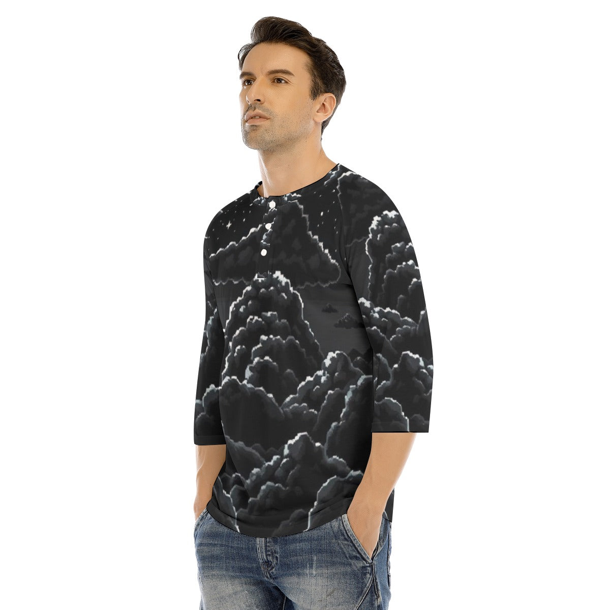 Men's Bracelet Sleeve T-shirt With Button Closure - view 3