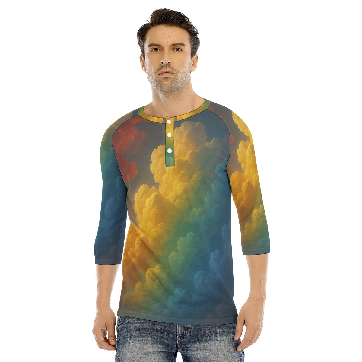 Men's Bracelet Sleeve T-shirt With Button Closure - view 1