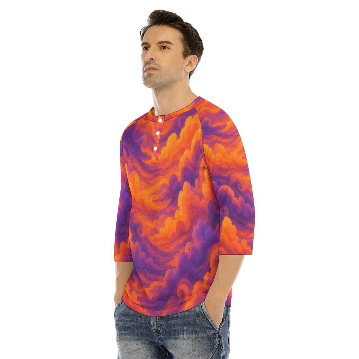 Men's Bracelet Sleeve T-shirt With Button Closure - view 3