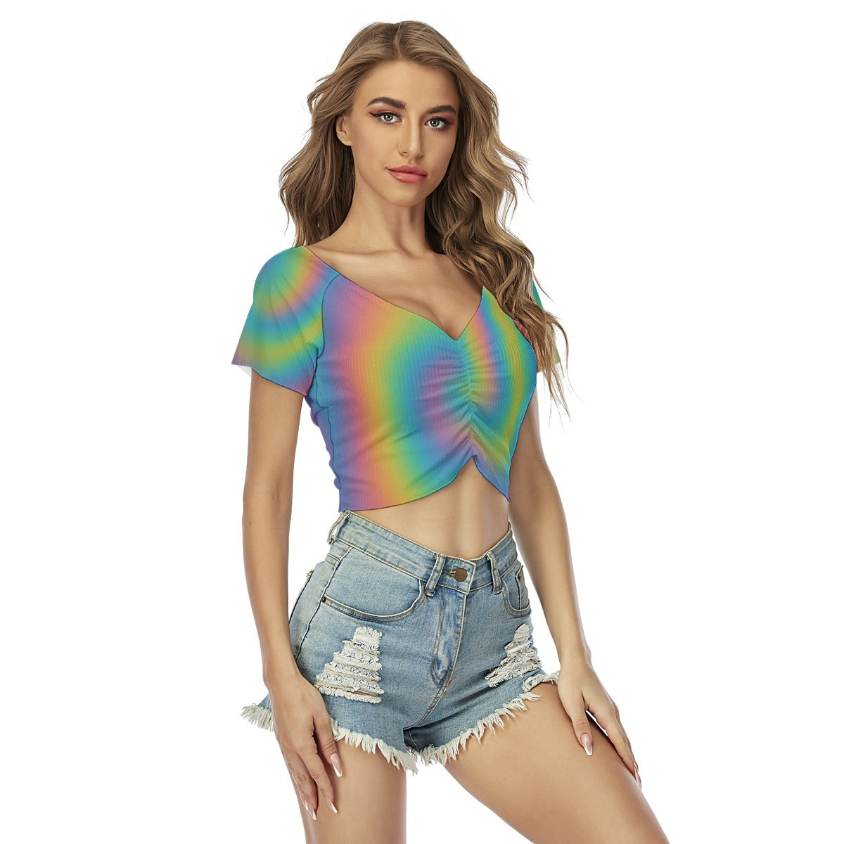 Women's Raglan Drawstring Front Crop Tee