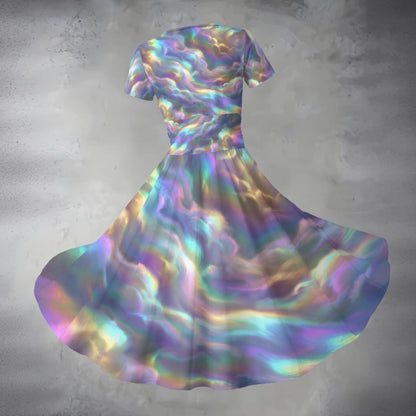 All-over Print Women's Short Sleeve V Neck Midi Dress