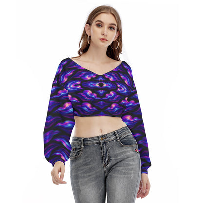 Women's V-neck Long Sleeve Cropped Sweatshirt