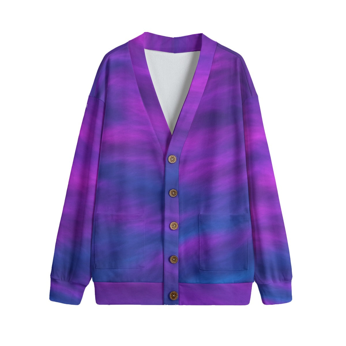 Unisex V-neck Knitted Fleece Cardigan With Button Closure