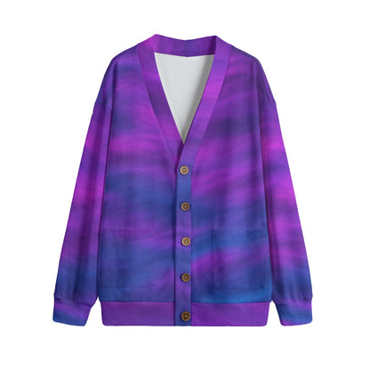 Unisex V-neck Knitted Fleece Cardigan With Button Closure