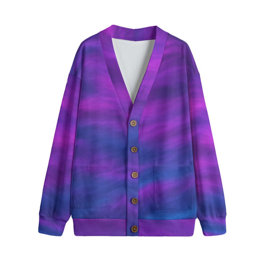 Unisex V-neck Knitted Fleece Cardigan With Button Closure