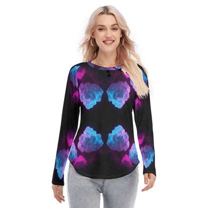 Women's Raglan Sleeves U-Shaped Hem Long Sleeves Blouse