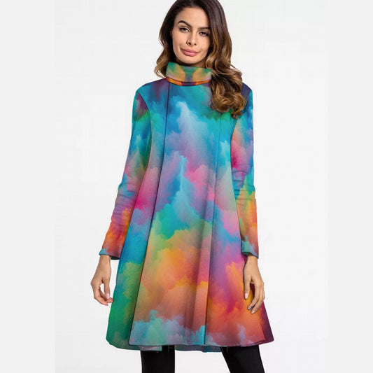 Women's High Neck Dress With Long Sleeve