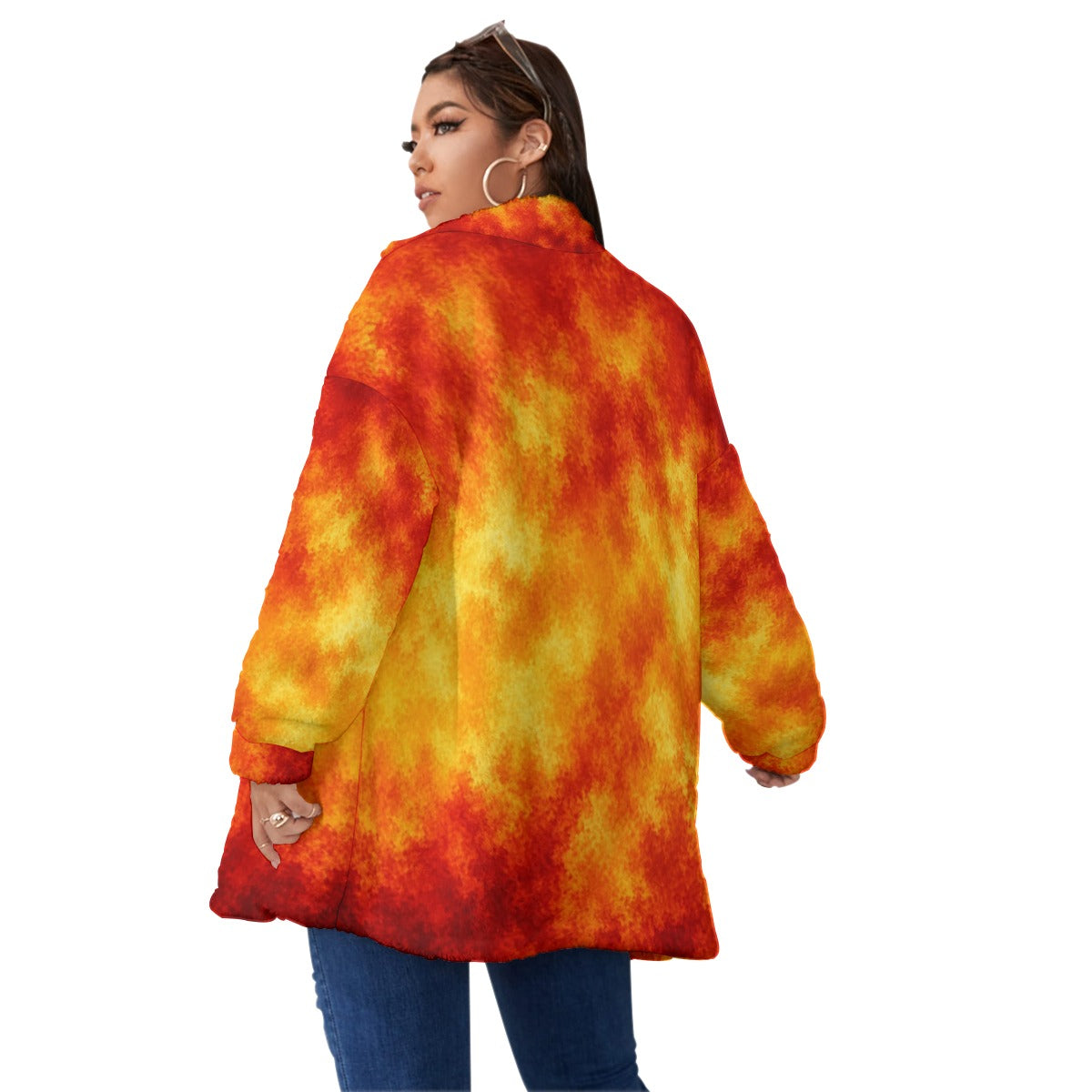 Unisex Borg-Fleece Stand-Up Collar Zip Coat — Plus Size - view 4