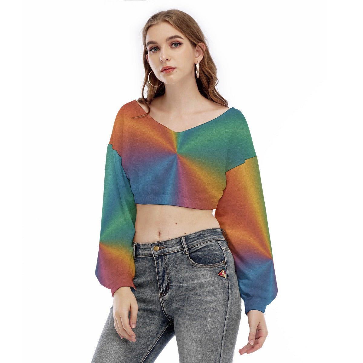 Women's V-neck Long Sleeve Cropped Sweatshirt