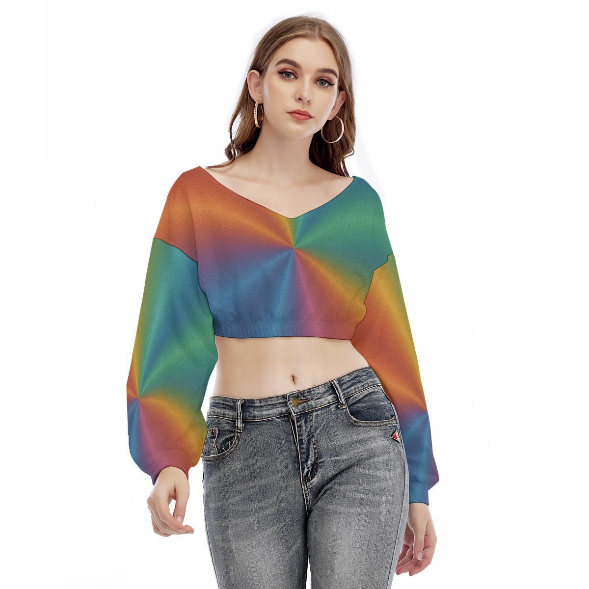 Women's V-neck Long Sleeve Cropped Sweatshirt