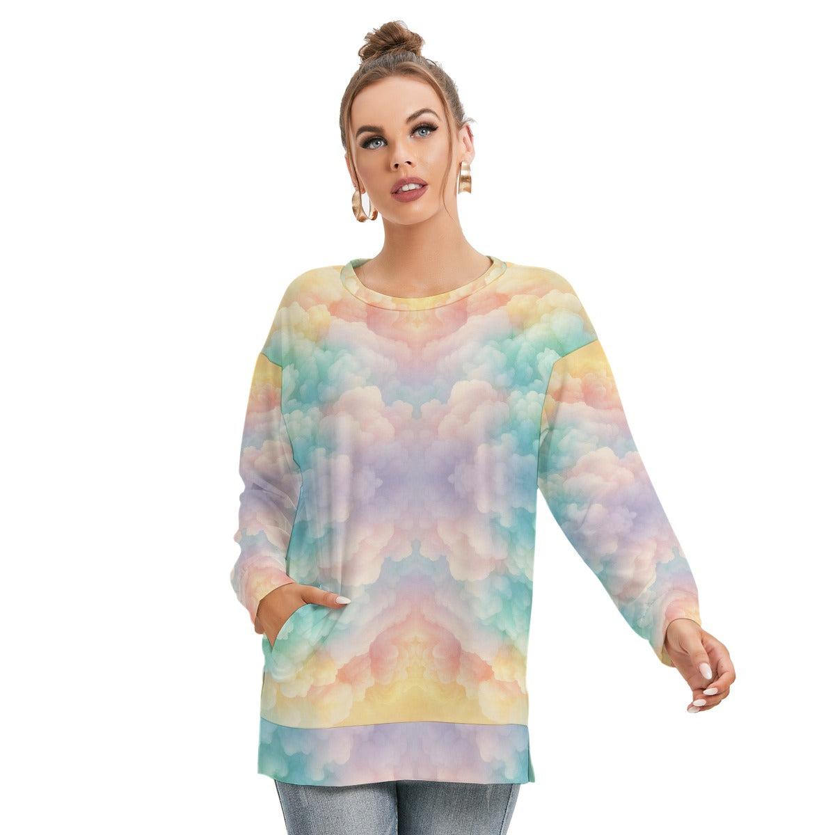 Women's Side Split O-neck Sweatshirt
