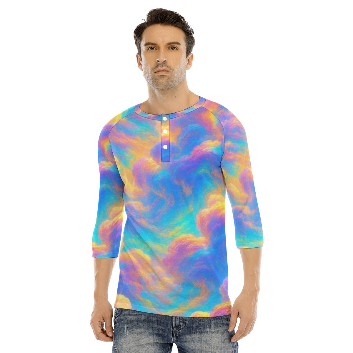 Men's Bracelet Sleeve T-shirt With Button Closure