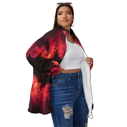 Unisex Borg Fleece Stand-up Collar Coat With Zipper Closure(Plus Size)