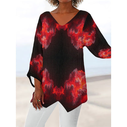 Women's V-neck T-shirt With Irregular Hem