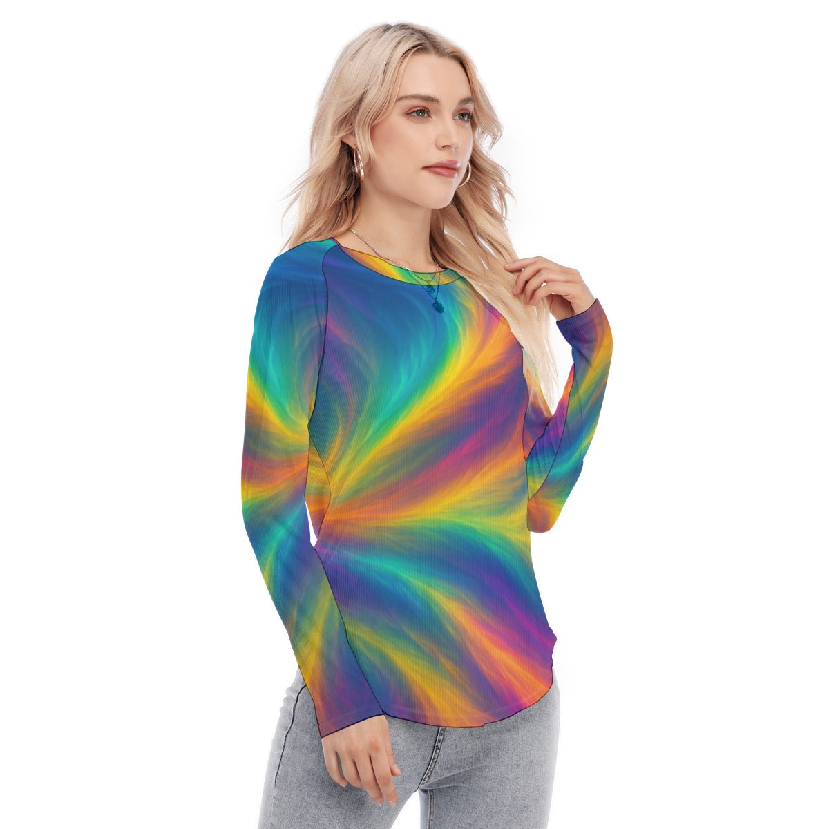 Women's Raglan Sleeves U-Shaped Hem Long Sleeves Blouse