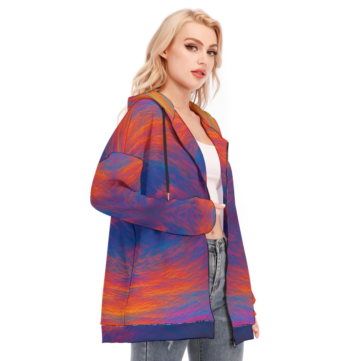 Women's Long Hoodie With Zipper Closure